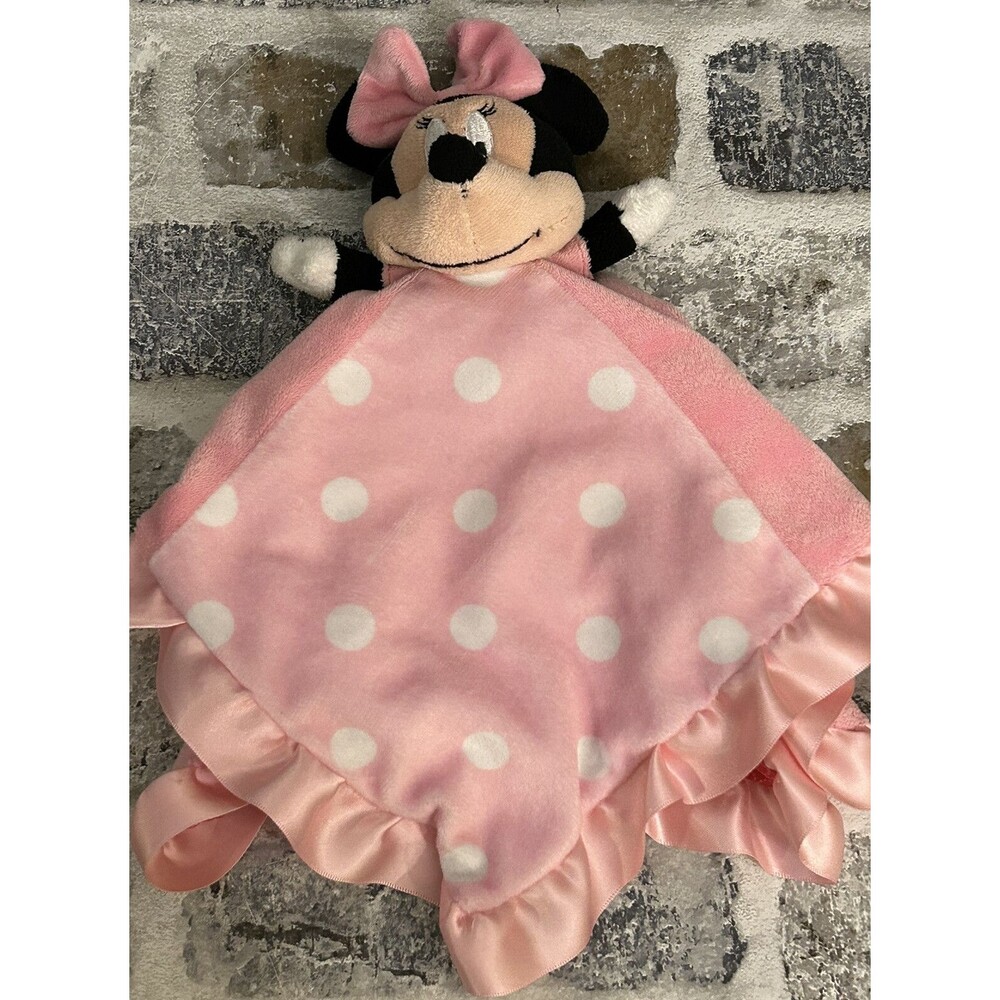 Disney Baby Minnie Mouse Pink Lovey Polka Dots Security Blankie Crinkle Ears - Picture 2 of 7